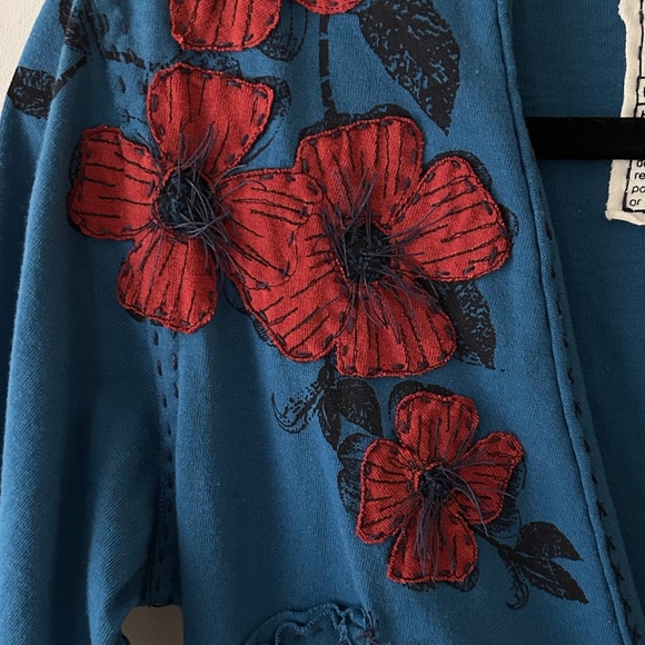 Anthropologie Project Alabama Green T Cotton Blue Floral Handmade Wrap Top - Picture 6 of 16